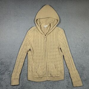 St Johns Bay Sweater Womens Large Cable Knit Hooded Full Zip Cardigan #1839